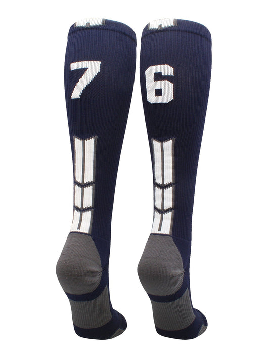 MadSportsStuff socks #76 / Large Player Id Jersey Number Socks Over the Calf Length Navy White