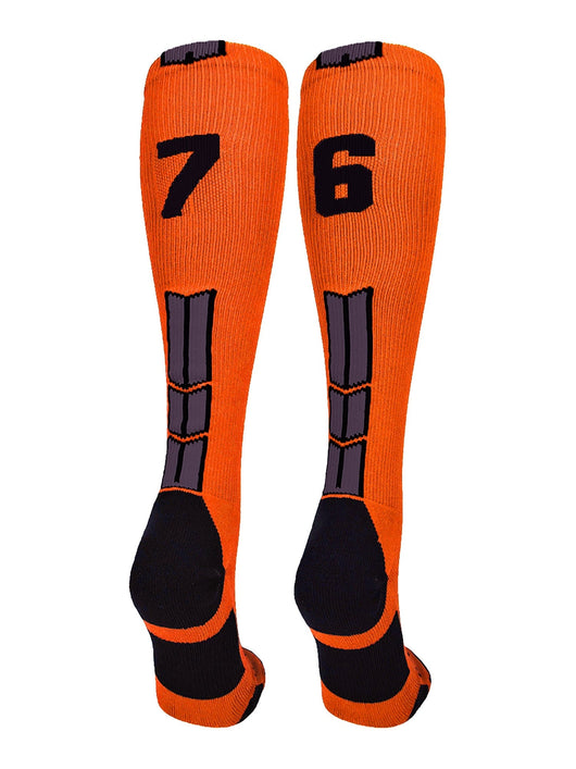 MadSportsStuff socks #76 / Large Player Id Jersey Number Socks Over the Calf Length Orange Black