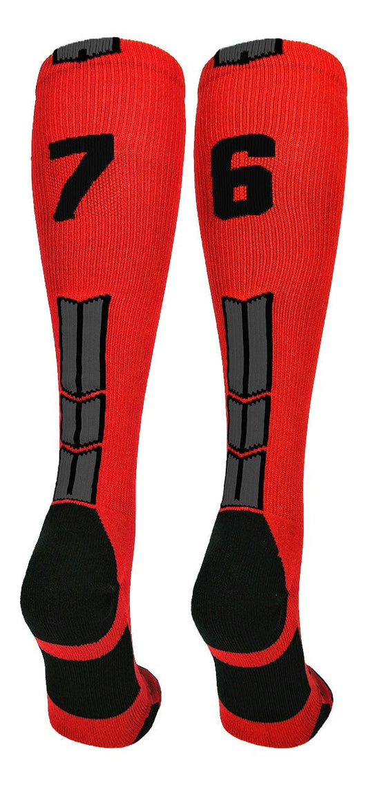 MadSportsStuff socks #76 / Large Player Id Jersey Number Socks Over the Calf Length Red Black