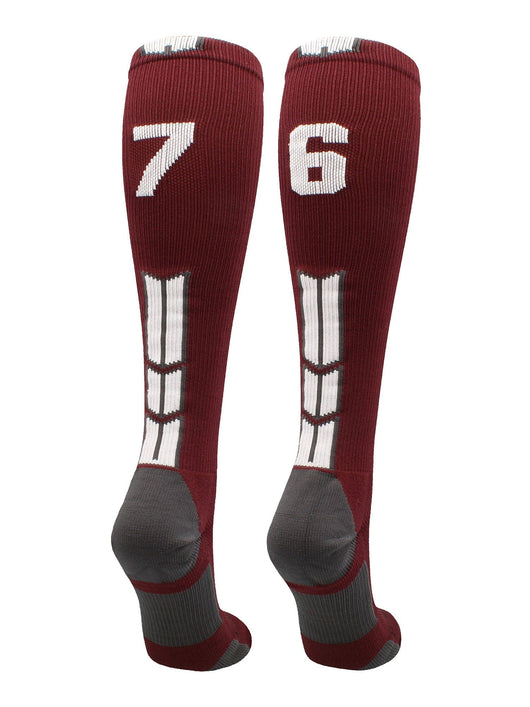 MadSportsStuff socks #76 / Medium Player Id Jersey Number Socks Over the Calf Length Maroon White