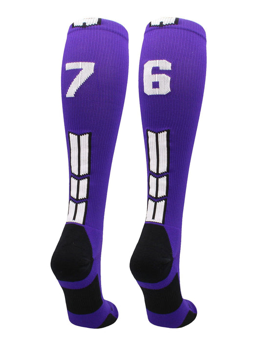 MadSportsStuff socks #76 / Medium Player Id Jersey Number Socks Over the Calf Length Purple White