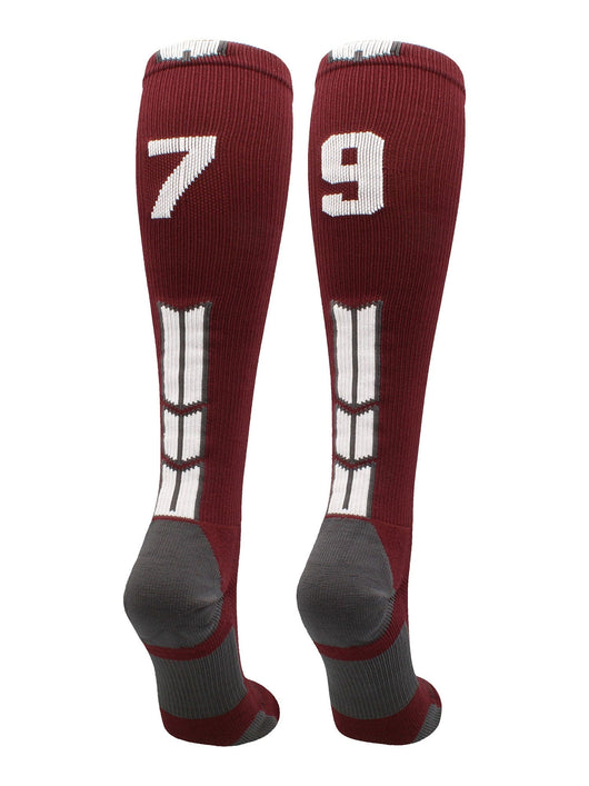 MadSportsStuff socks #79 / Medium Player Id Jersey Number Socks Over the Calf Length Maroon White