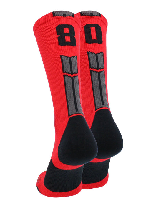 MadSportsStuff socks #80 / Large Player Id Jersey Number Socks Crew Length Red Black
