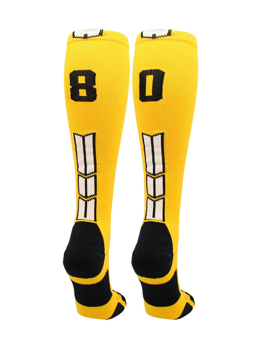 MadSportsStuff socks #80 / Large Player Id Jersey Number Socks Over the Calf Length Gold Black