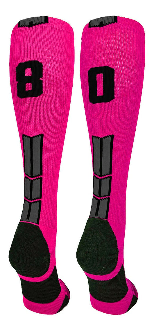 MadSportsStuff socks #80 / Large Player Id Jersey Number Socks Over the Calf Length Neon Pink Black