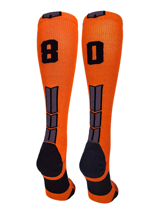 MadSportsStuff socks #80 / Large Player Id Jersey Number Socks Over the Calf Length Orange Black