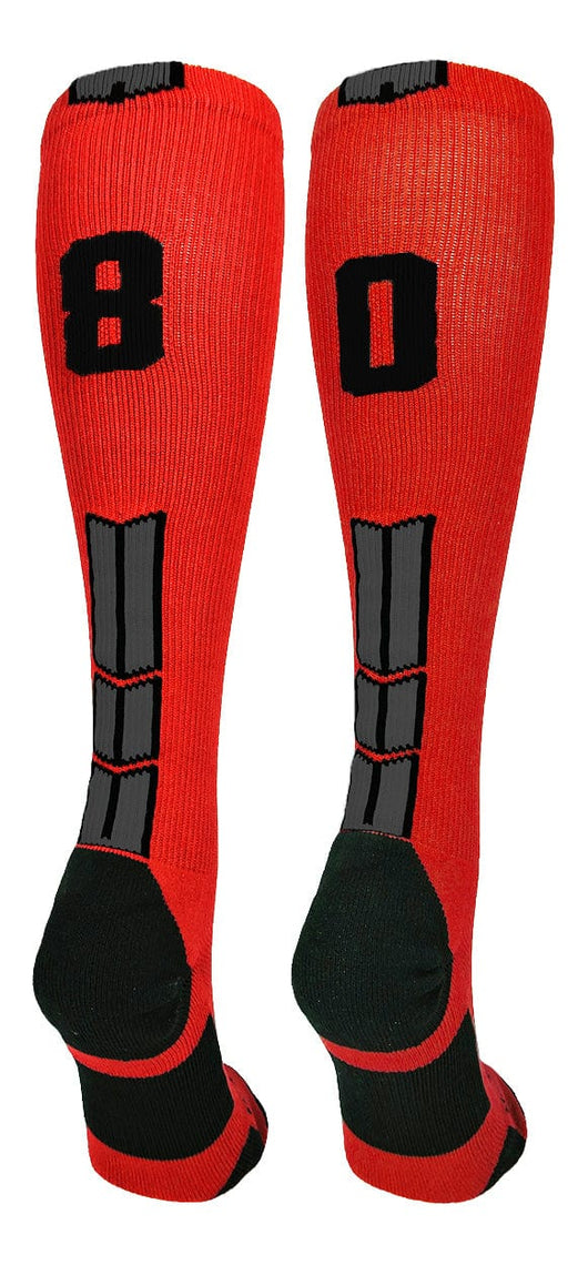 MadSportsStuff socks #80 / Large Player Id Jersey Number Socks Over the Calf Length Red Black