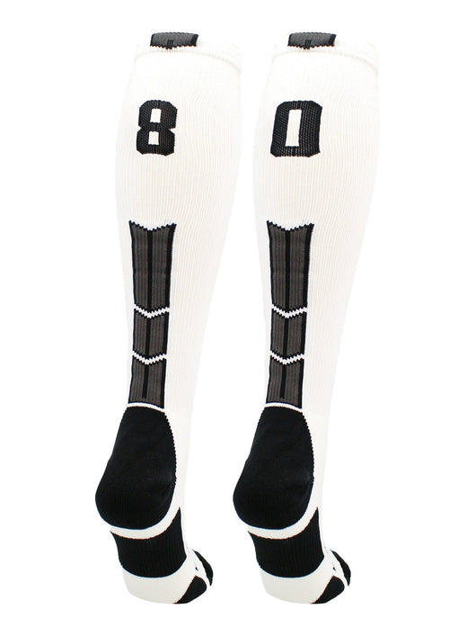 MadSportsStuff socks #80 / Large Player Id Jersey Number Socks Over the Calf Length White Black