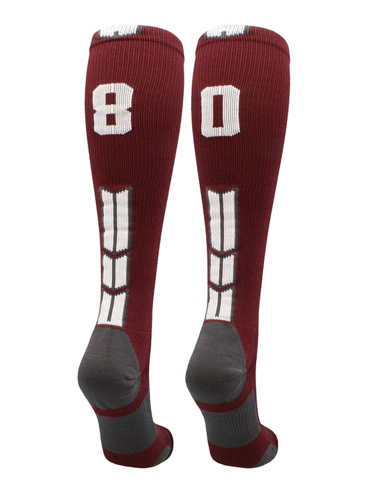 MadSportsStuff socks #80 / Medium Player Id Jersey Number Socks Over the Calf Length Maroon White