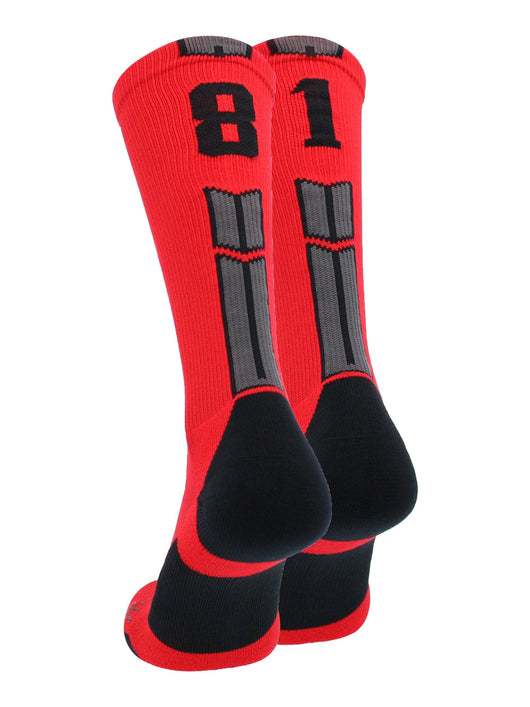 MadSportsStuff socks #81 / Large Player Id Jersey Number Socks Crew Length Red Black