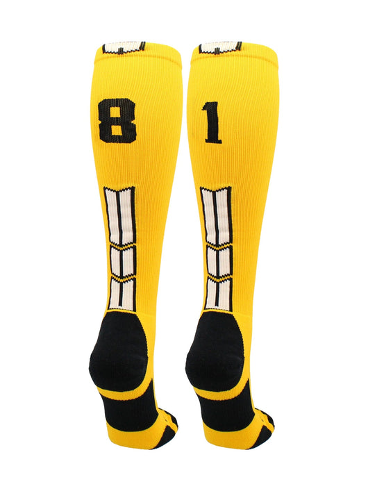 MadSportsStuff socks #81 / Large Player Id Jersey Number Socks Over the Calf Length Gold Black