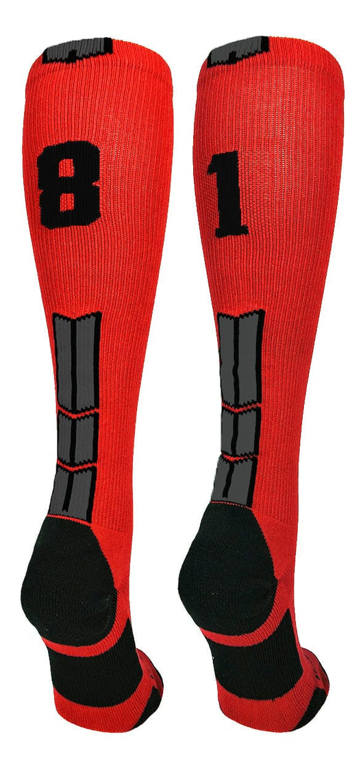 MadSportsStuff socks #81 / Large Player Id Jersey Number Socks Over the Calf Length Red Black