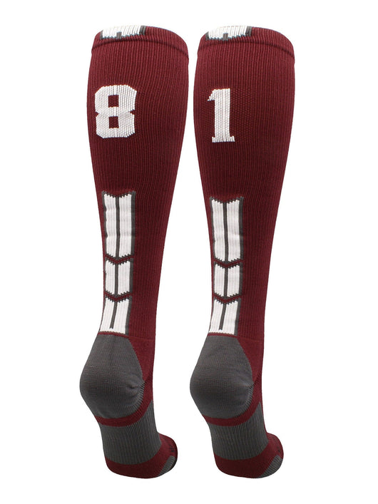 MadSportsStuff socks #81 / Medium Player Id Jersey Number Socks Over the Calf Length Maroon White