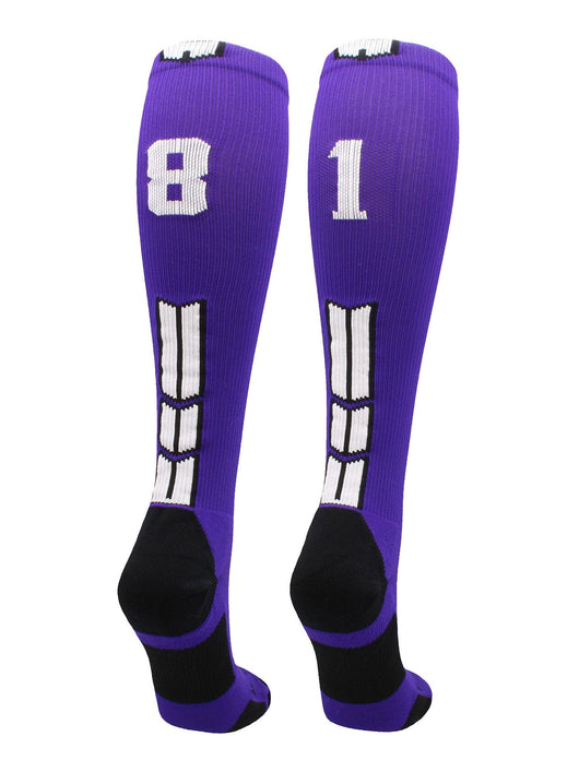 MadSportsStuff socks #81 / Medium Player Id Jersey Number Socks Over the Calf Length Purple White