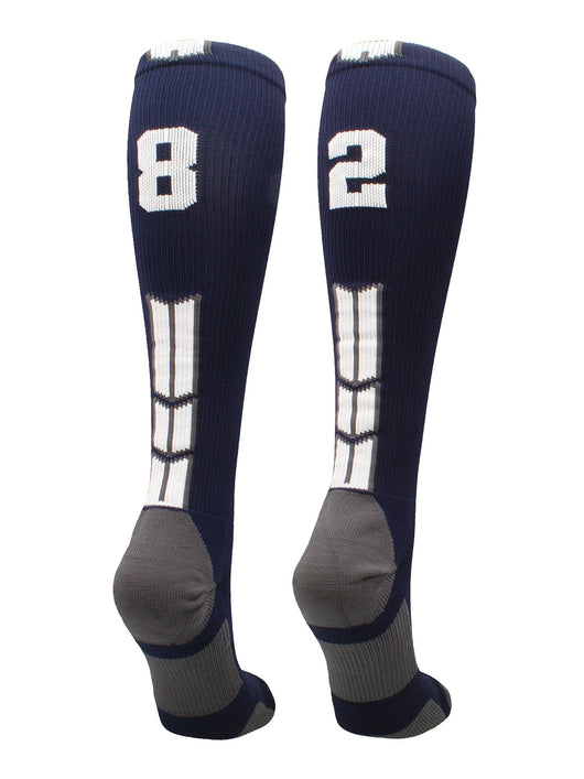 MadSportsStuff socks #82 / Large Player Id Jersey Number Socks Over the Calf Length Navy White