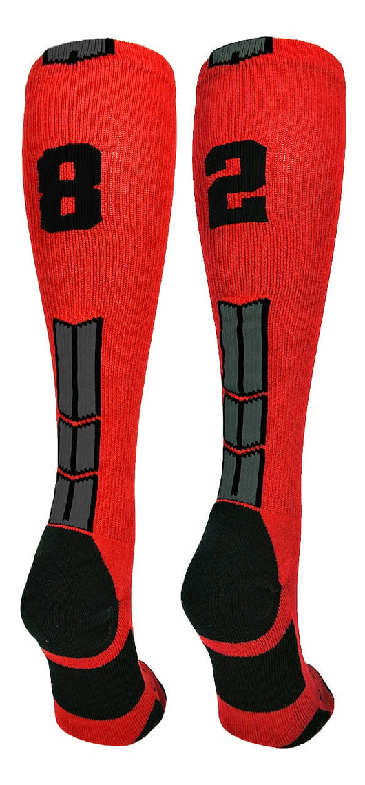 MadSportsStuff socks #82 / Large Player Id Jersey Number Socks Over the Calf Length Red Black