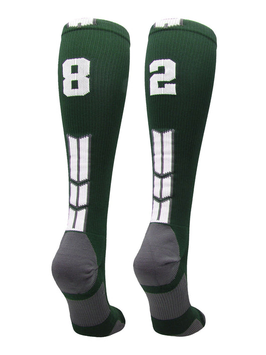 MadSportsStuff socks #82 / Medium Player Id Jersey Number Socks Over the Calf Length Dark Green White