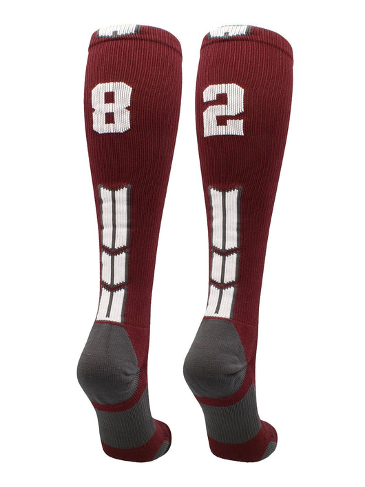 MadSportsStuff socks #82 / Medium Player Id Jersey Number Socks Over the Calf Length Maroon White