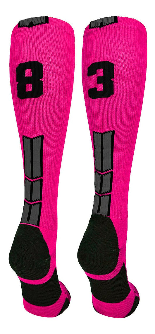 MadSportsStuff socks #83 / Large Player Id Jersey Number Socks Over the Calf Length Neon Pink Black