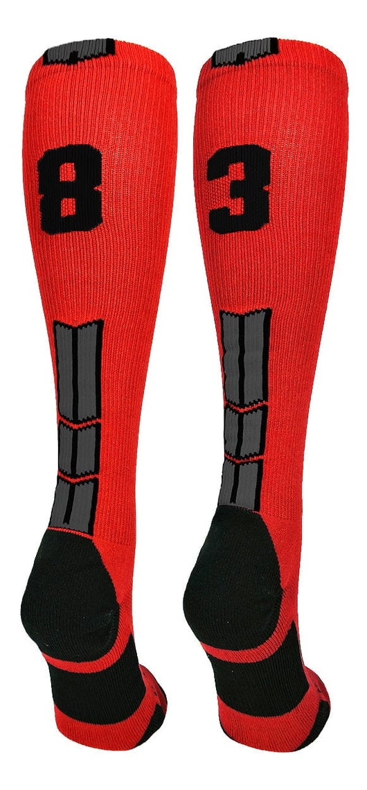 MadSportsStuff socks #83 / Large Player Id Jersey Number Socks Over the Calf Length Red Black