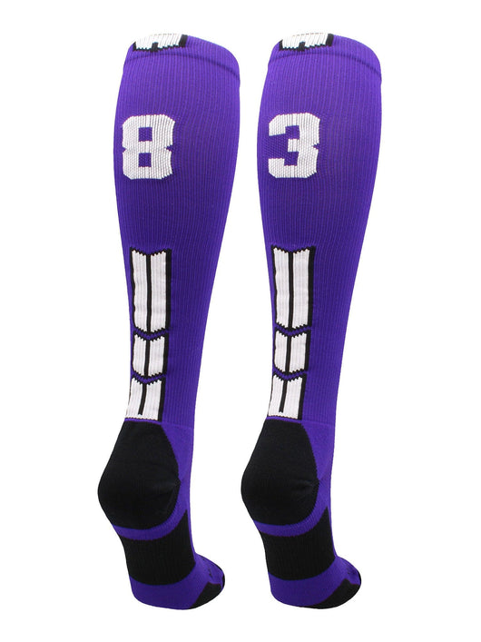 MadSportsStuff socks #83 / Medium Player Id Jersey Number Socks Over the Calf Length Purple White