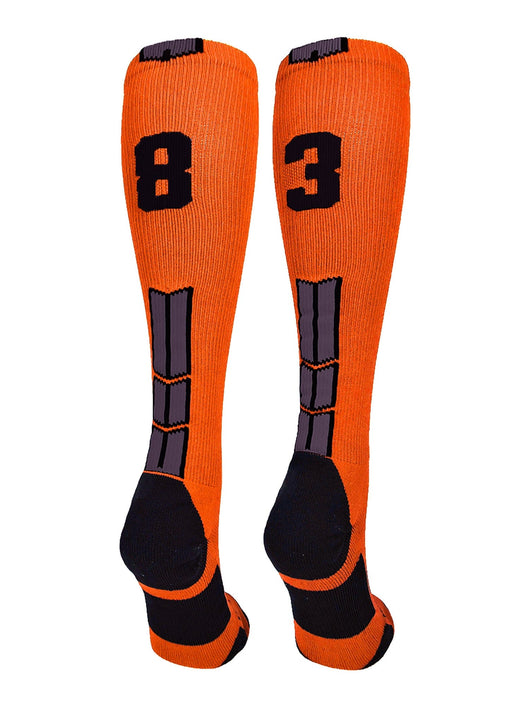 MadSportsStuff socks #83 / Small Player Id Jersey Number Socks Over the Calf Length Orange Black