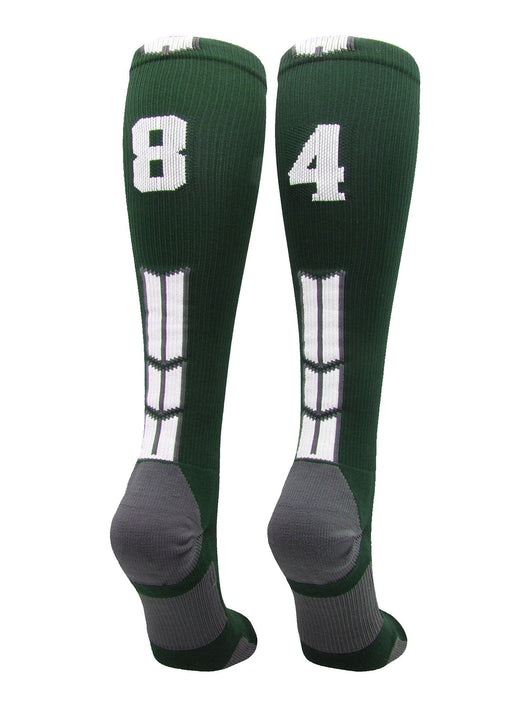 MadSportsStuff socks #84 / Large Player Id Jersey Number Socks Over the Calf Length Dark Green White