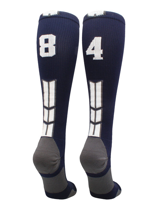 MadSportsStuff socks #84 / Large Player Id Jersey Number Socks Over the Calf Length Navy White