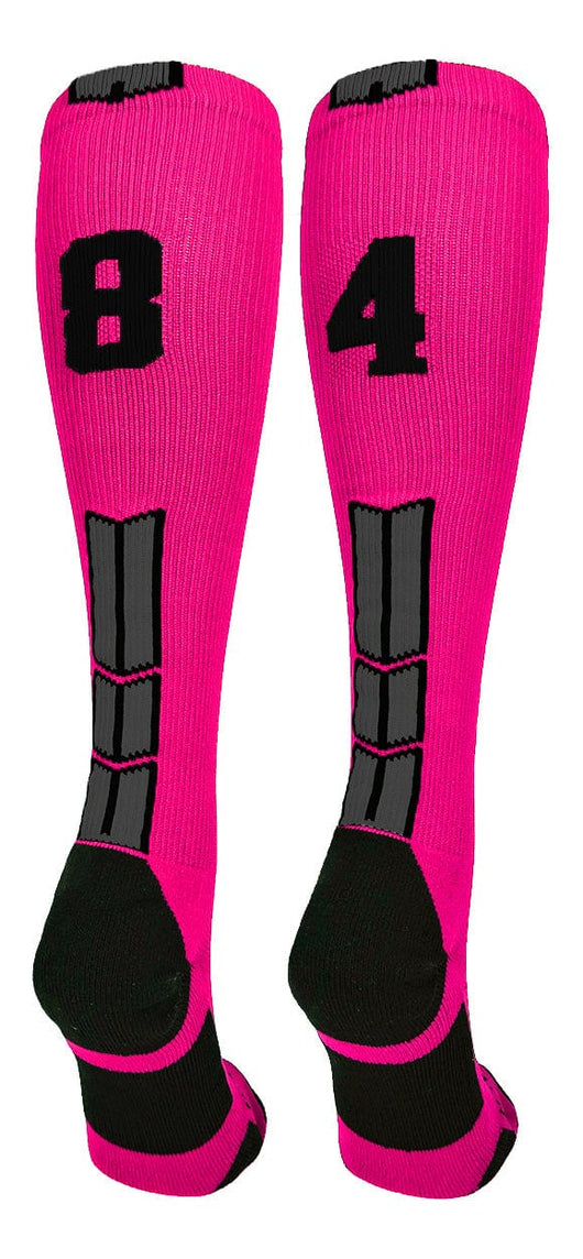 MadSportsStuff socks #84 / Large Player Id Jersey Number Socks Over the Calf Length Neon Pink Black