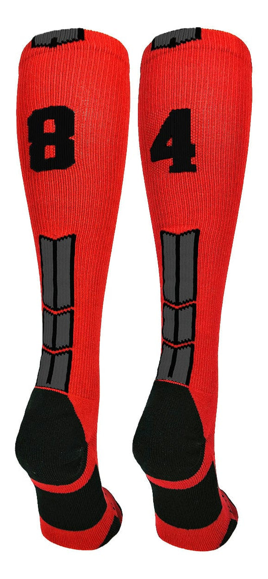 MadSportsStuff socks #84 / Large Player Id Jersey Number Socks Over the Calf Length Red Black
