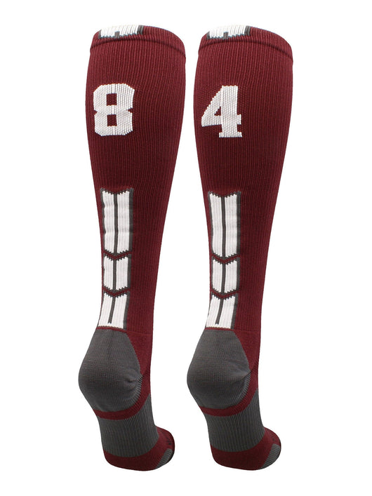 MadSportsStuff socks #84 / Medium Player Id Jersey Number Socks Over the Calf Length Maroon White