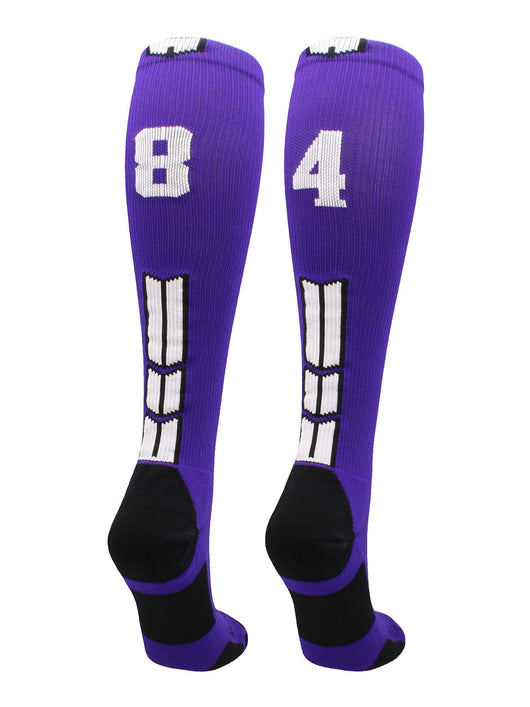MadSportsStuff socks #84 / Medium Player Id Jersey Number Socks Over the Calf Length Purple White