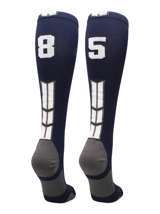 MadSportsStuff socks #85 / Large Player Id Jersey Number Socks Over the Calf Length Navy White