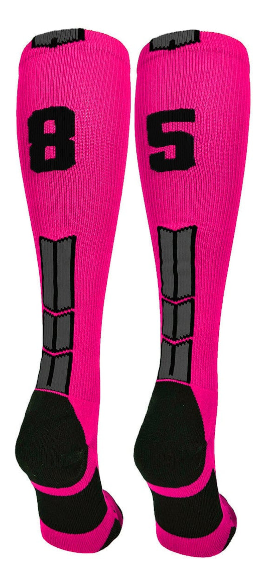 MadSportsStuff socks #85 / Large Player Id Jersey Number Socks Over the Calf Length Neon Pink Black