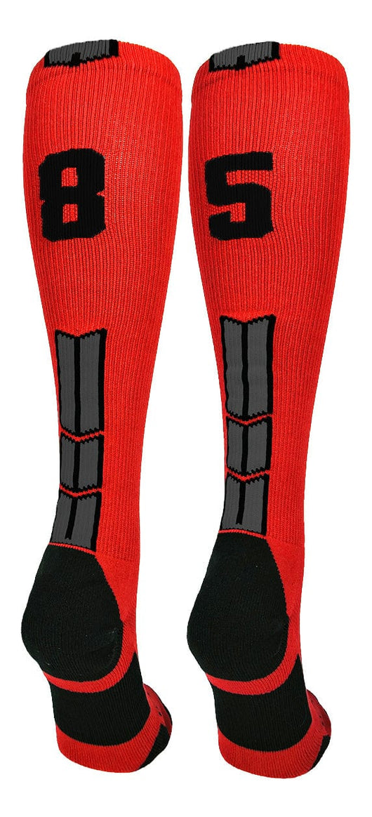 MadSportsStuff socks #85 / Large Player Id Jersey Number Socks Over the Calf Length Red Black