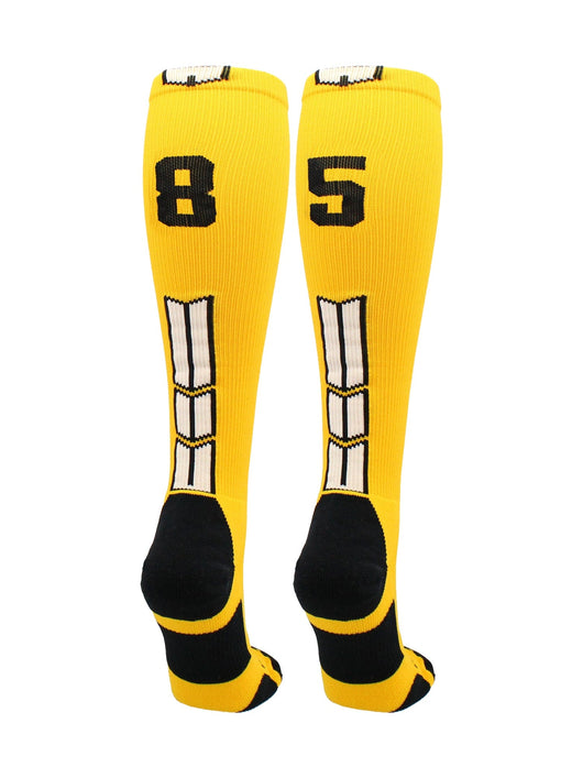 MadSportsStuff socks #85 / Medium Player Id Jersey Number Socks Over the Calf Length Gold Black