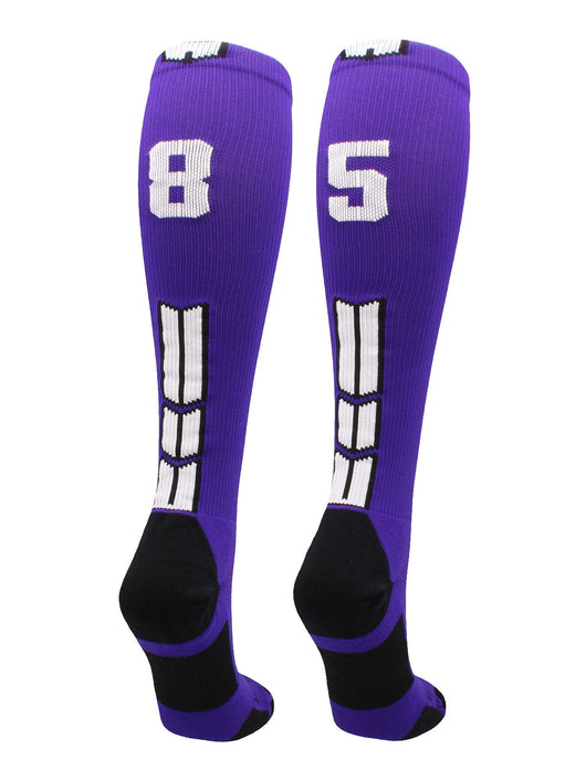 MadSportsStuff socks #85 / Medium Player Id Jersey Number Socks Over the Calf Length Purple White