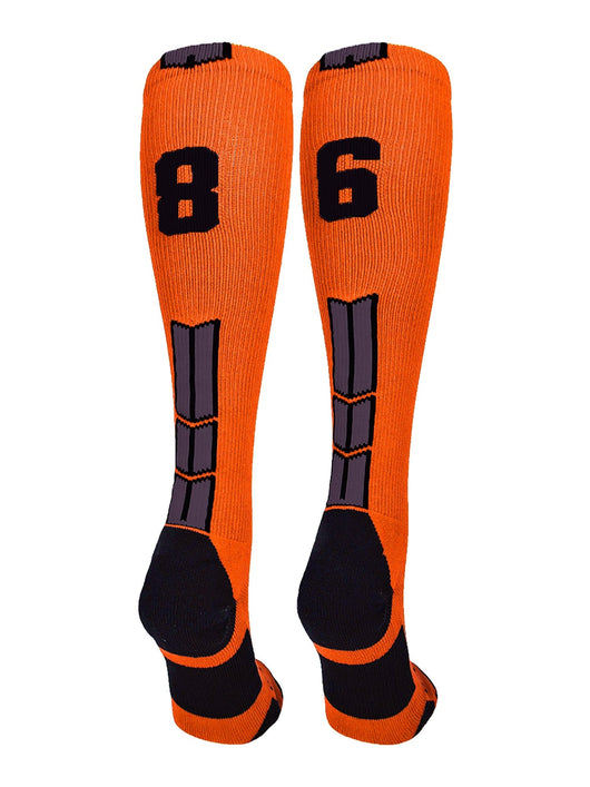 MadSportsStuff socks #86 / Large Player Id Jersey Number Socks Over the Calf Length Orange Black