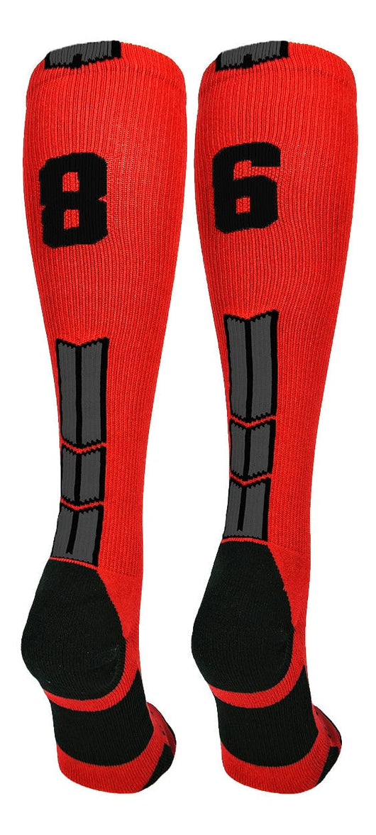MadSportsStuff socks #86 / Large Player Id Jersey Number Socks Over the Calf Length Red Black