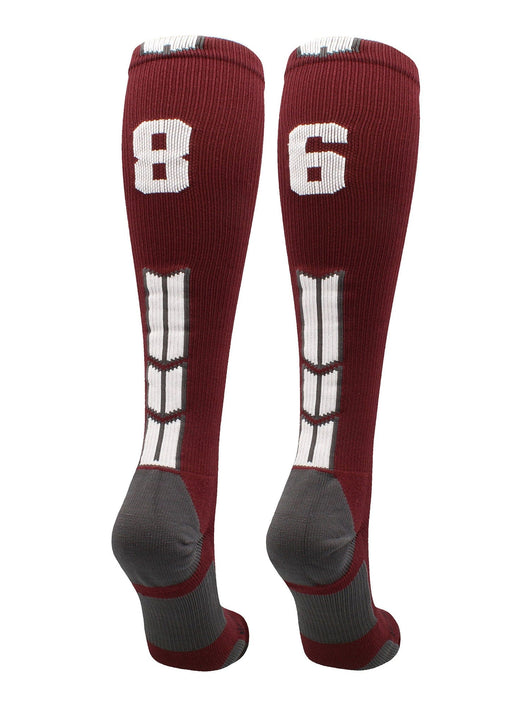 MadSportsStuff socks #86 / Medium Player Id Jersey Number Socks Over the Calf Length Maroon White