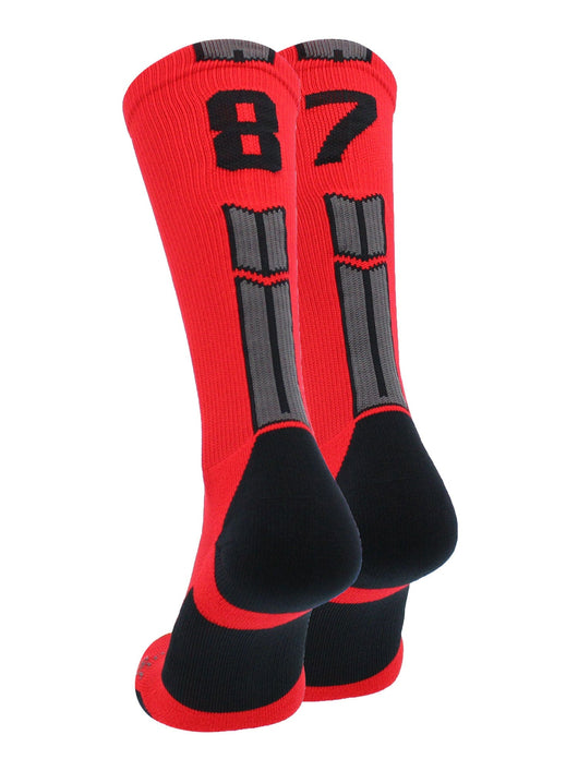 MadSportsStuff socks #87 / Large Player Id Jersey Number Socks Crew Length Red Black