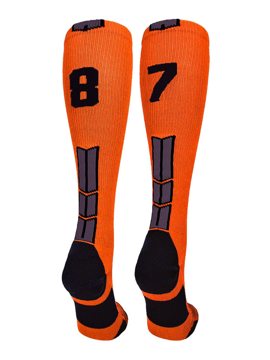 MadSportsStuff socks #87 / Large Player Id Jersey Number Socks Over the Calf Length Orange Black