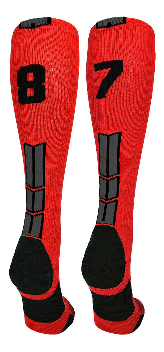 MadSportsStuff socks #87 / Large Player Id Jersey Number Socks Over the Calf Length Red Black