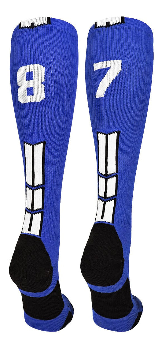 MadSportsStuff socks #87 / Small Player Id Jersey Number Socks Over the Calf Length Royal White