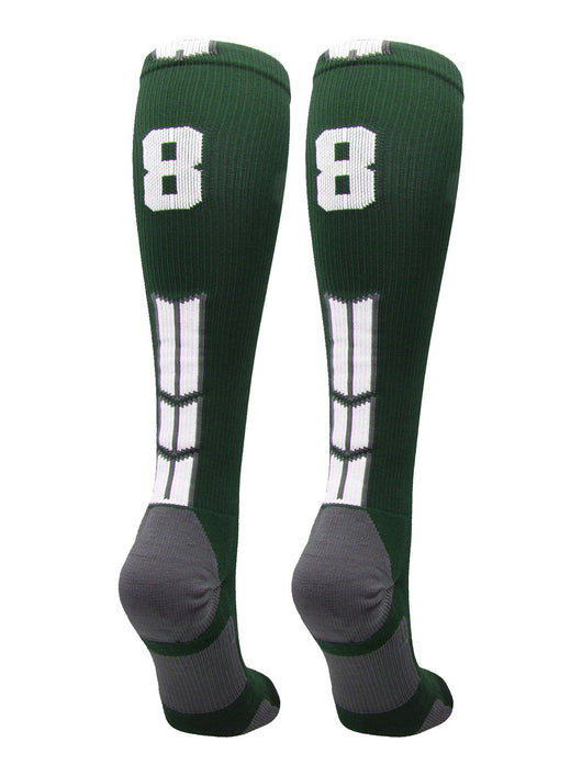 MadSportsStuff socks #88 / Large Player Id Jersey Number Socks Over the Calf Length Dark Green White