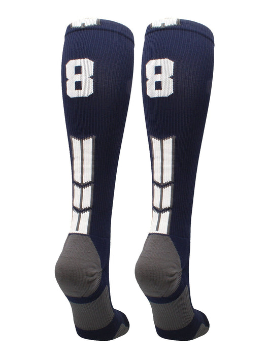 MadSportsStuff socks #88 / Large Player Id Jersey Number Socks Over the Calf Length Navy White