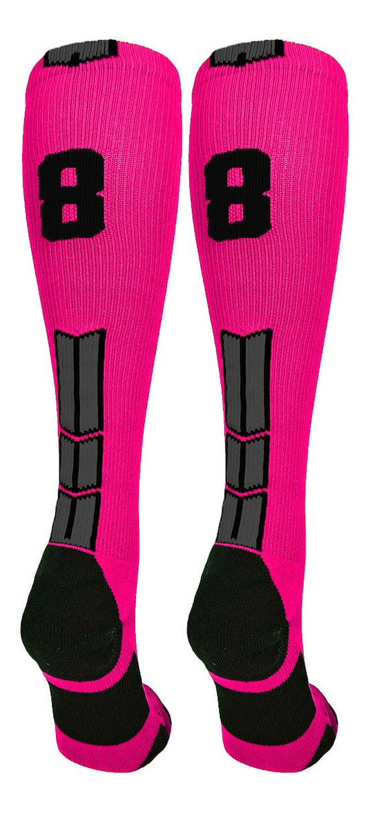 MadSportsStuff socks #88 / Large Player Id Jersey Number Socks Over the Calf Length Neon Pink Black