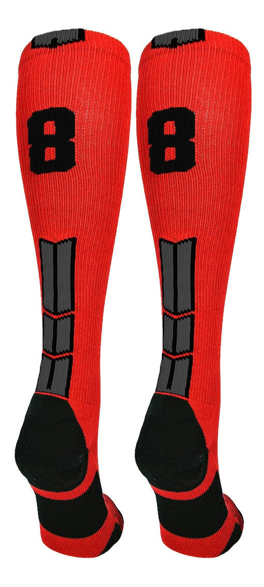 MadSportsStuff socks #88 / Large Player Id Jersey Number Socks Over the Calf Length Red Black