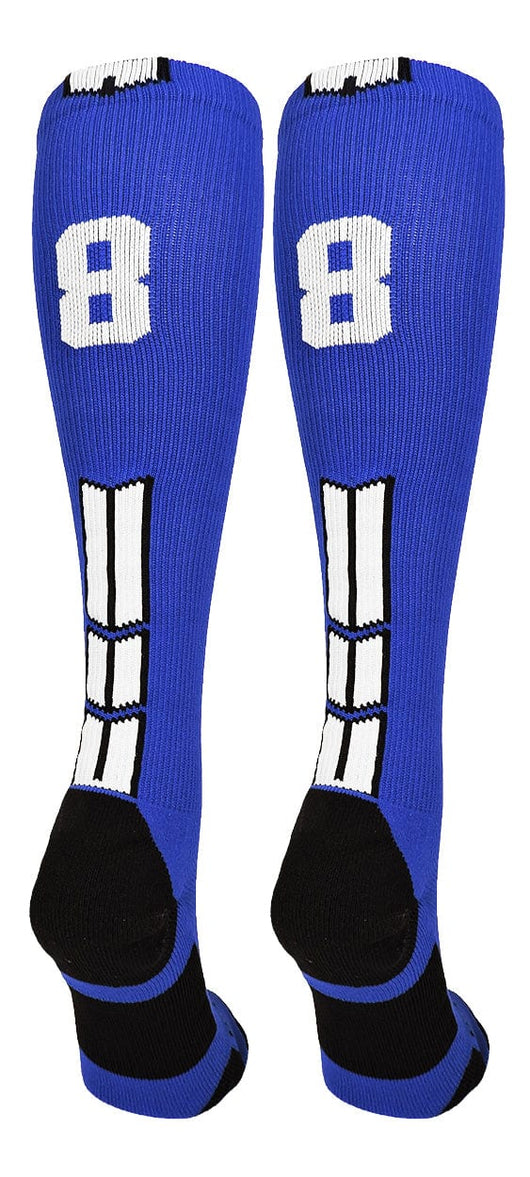 MadSportsStuff socks #88 / Small Player Id Jersey Number Socks Over the Calf Length Royal White