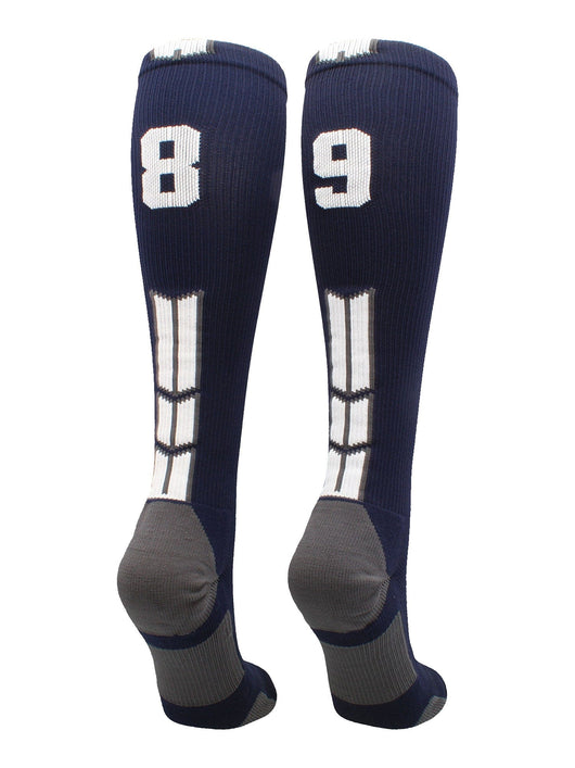 MadSportsStuff socks #89 / Large Player Id Jersey Number Socks Over the Calf Length Navy White